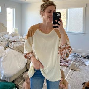 Color Block Sleeve Women’s Waffle Knit Top